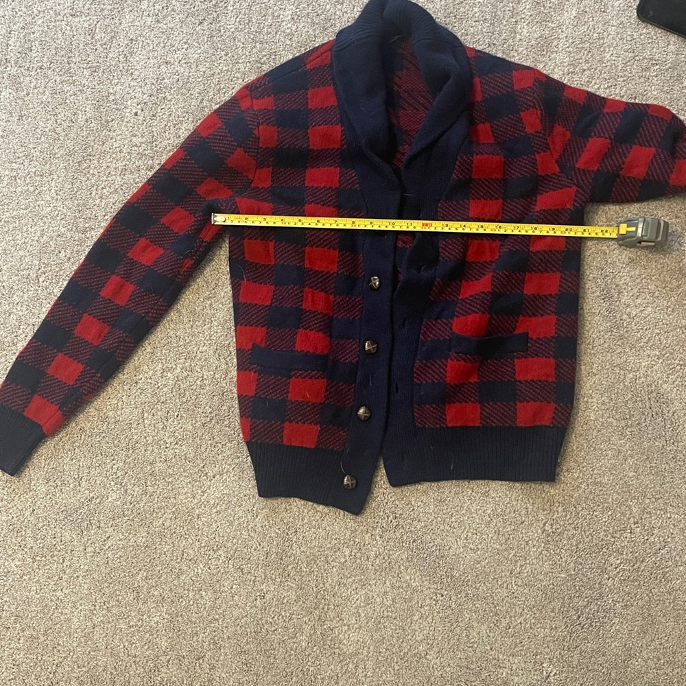 J. Crew Red and Black Plaid Men's Cardigan